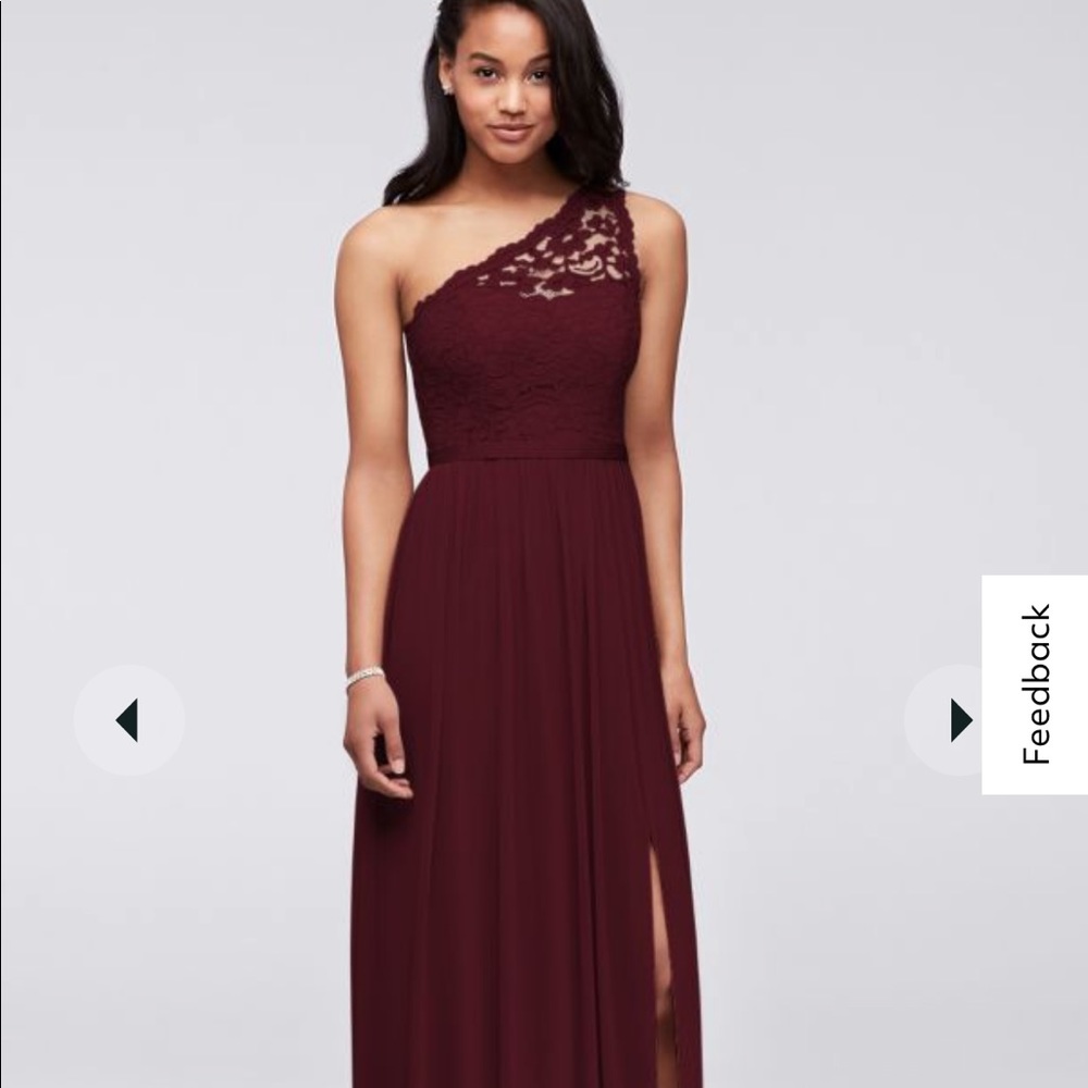Wine red one shoulder bridesmaid dress
